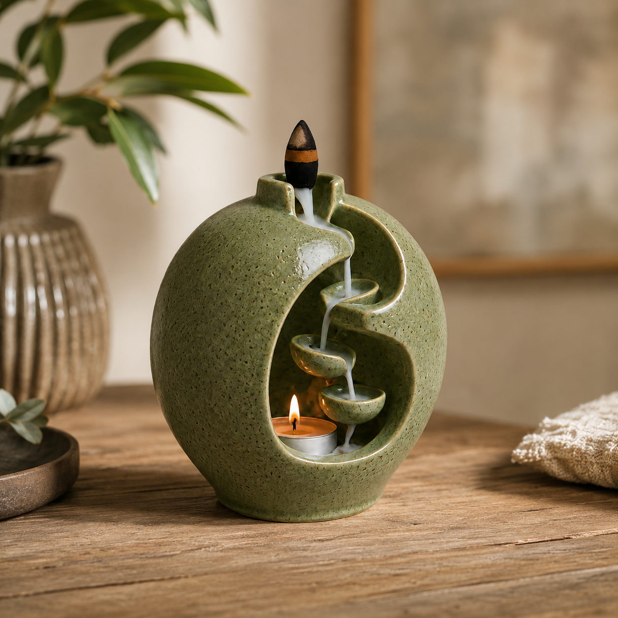 Ceramic Backflow Incense Burner with Tealight Holder