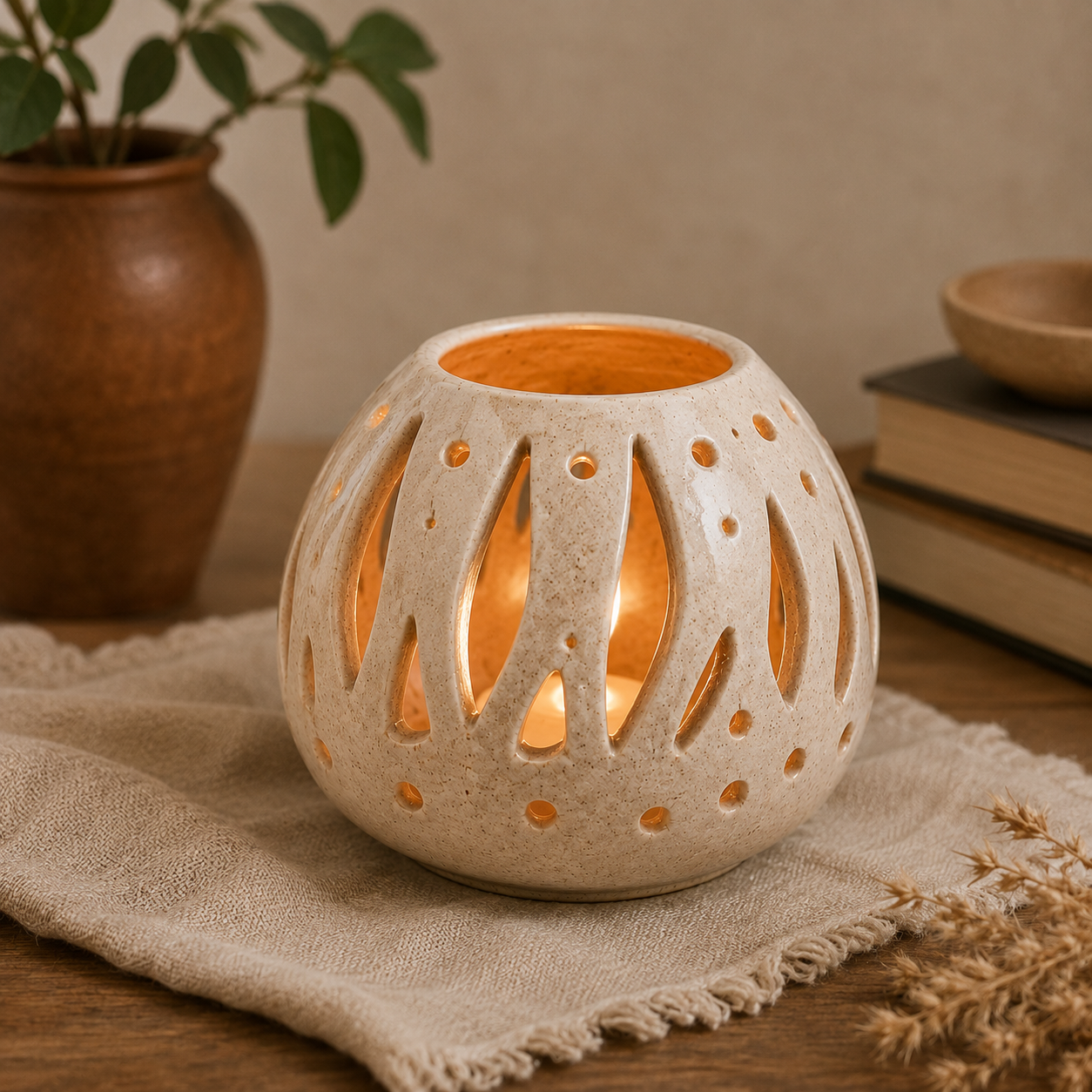 Ceramic Cutout Candle Lantern