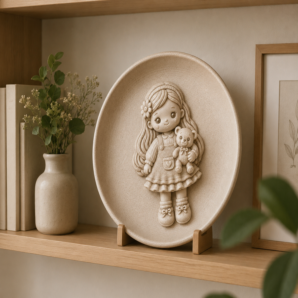 Ceramic Girl and Teddy Bear Decorative Wall Plate