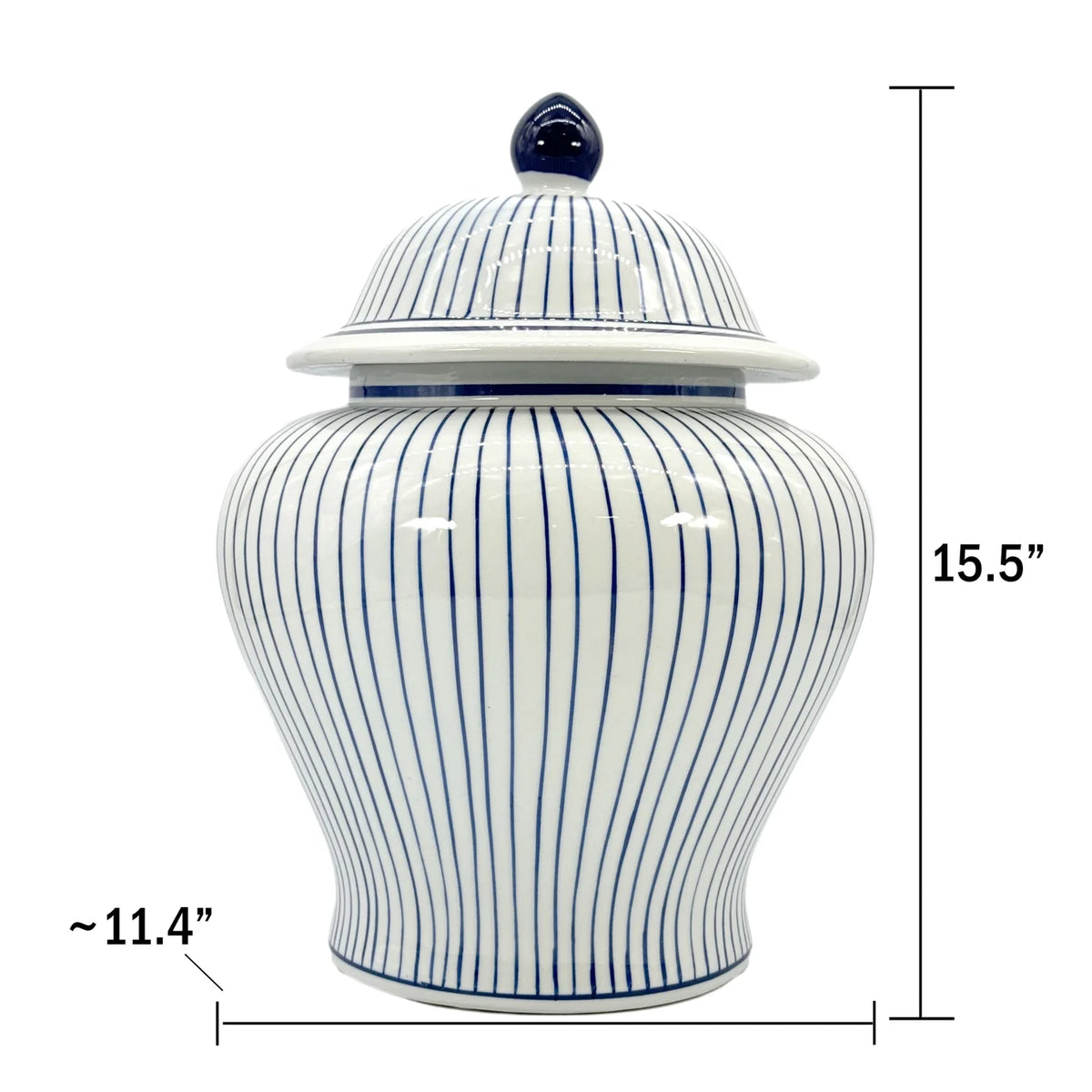 Blue & White Striped Wide Ceramic Jar