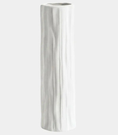 Sylvan Tall Ceramic Vase – White Textured Bark-Effect Cylinder 40 cm / 15.7 in