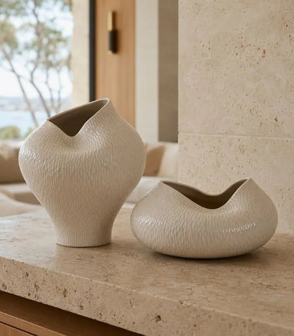 Odessa Handcrafted Ceramic Vase – White Textured Organic Sculptural Form 29 cm (11.42 in)