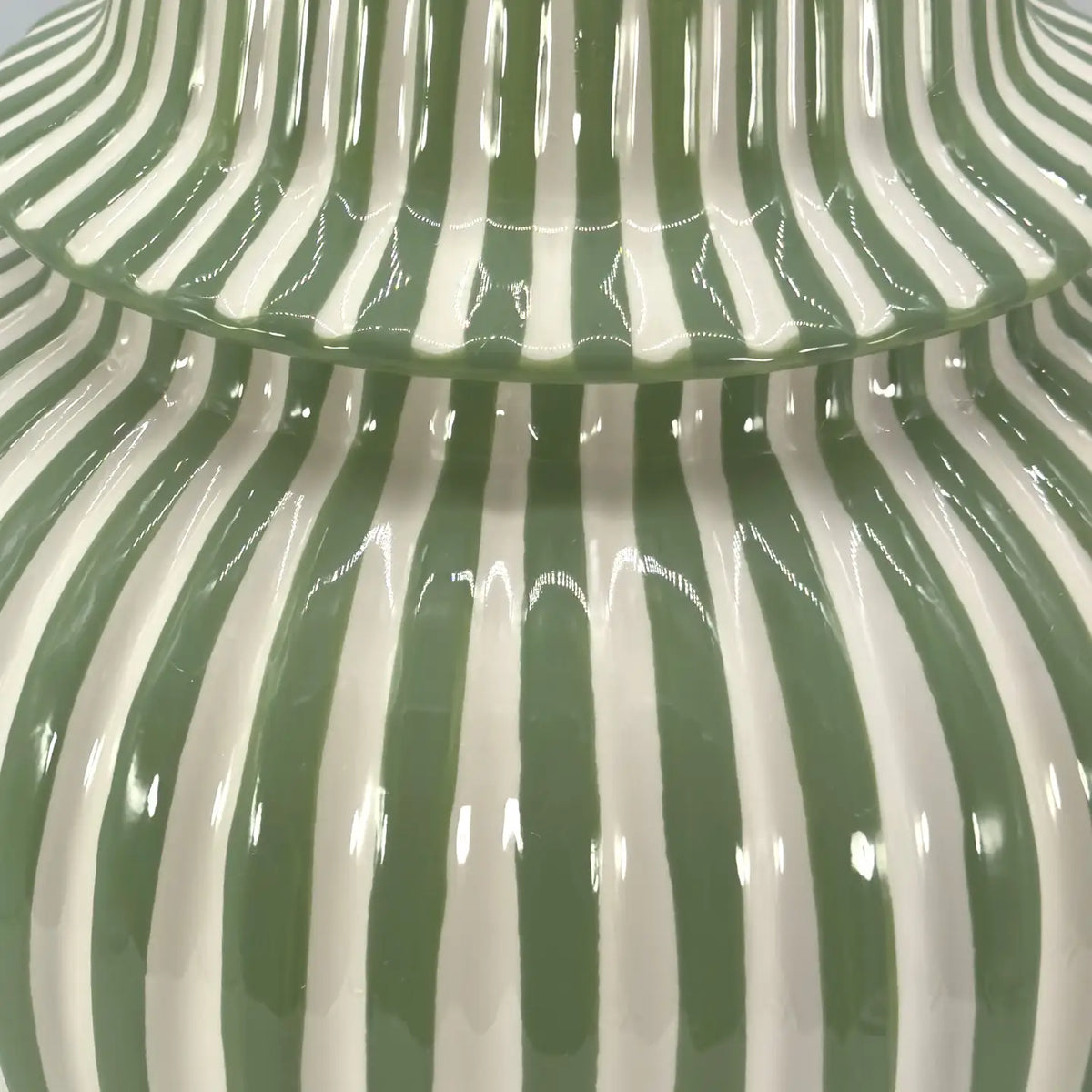 Green & White Striped Ceramic Jar