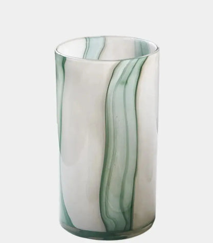Meridian Striped Glass Vase – Contemporary Green and White Cylindrical Design