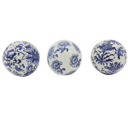 Blue & White Floral Ceramic Balls (Set of 3)