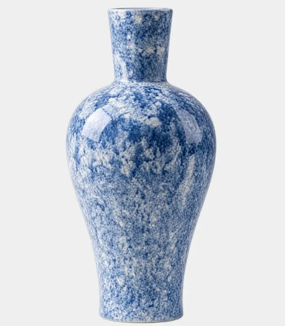 Celestine Hand-Painted Porcelain Vase | Blue Marbled Ceramic Decor 38 cm / 15 in