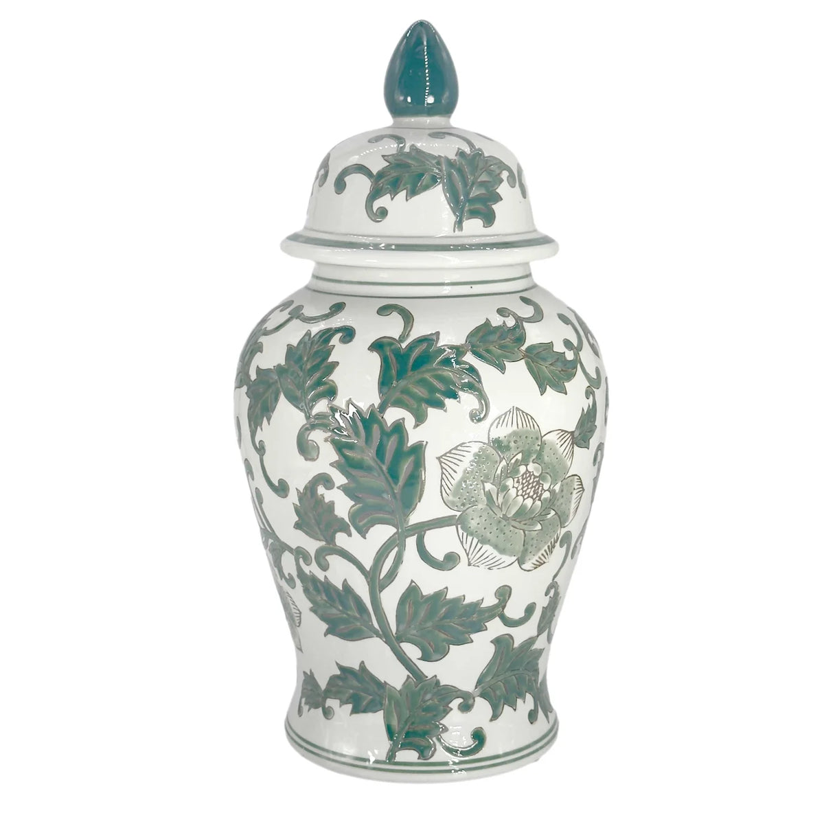 Green & White Classic Chinoiserie Ceramic Jar