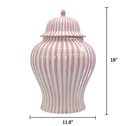 Pink & White Striped Ceramic Jar