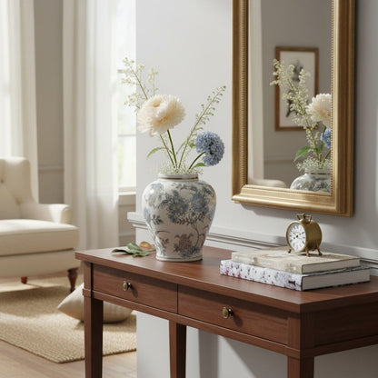 White & Blue Floral Chinoiserie Ceramic Vase