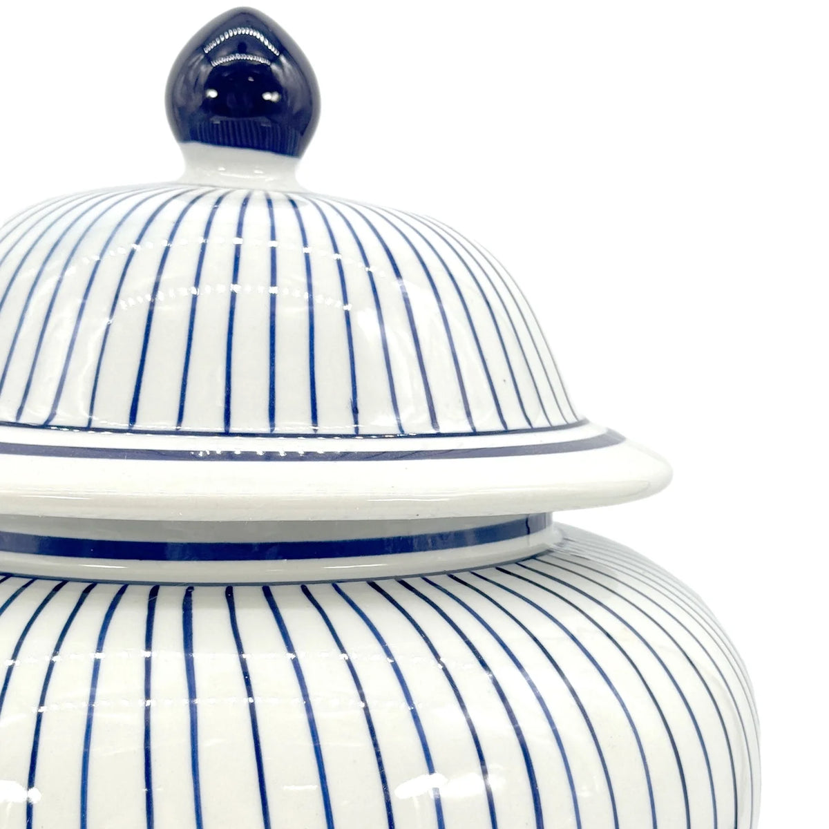 Blue & White Striped Wide Ceramic Jar