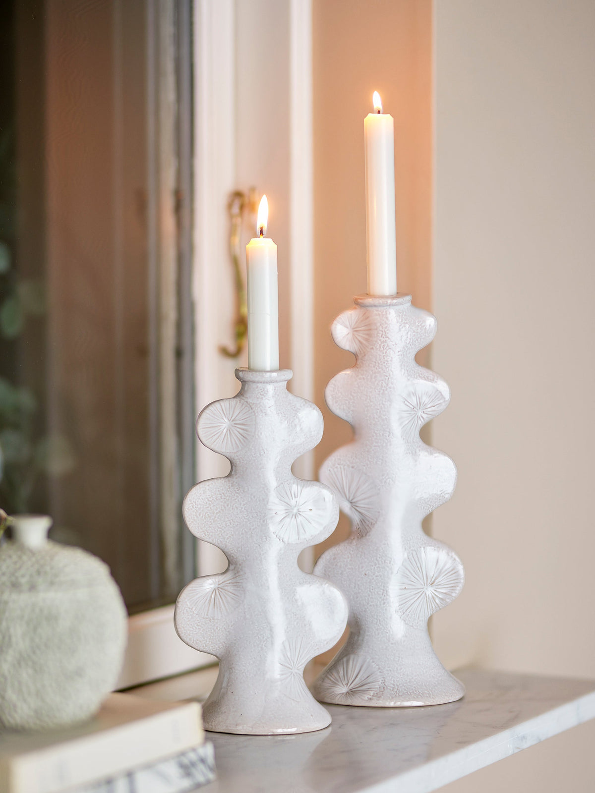 Cason stoneware candlestick holders, set of 2