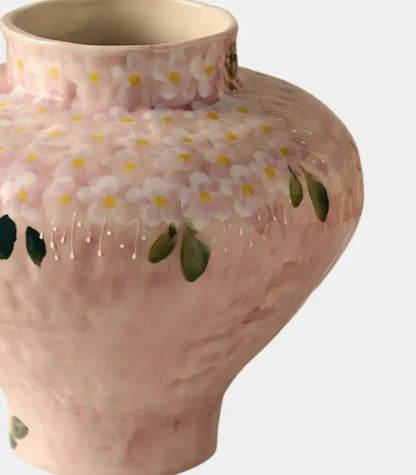 Camille Hand-Painted Ceramic Vase – Pink Daisy Floral, 2 Styles
