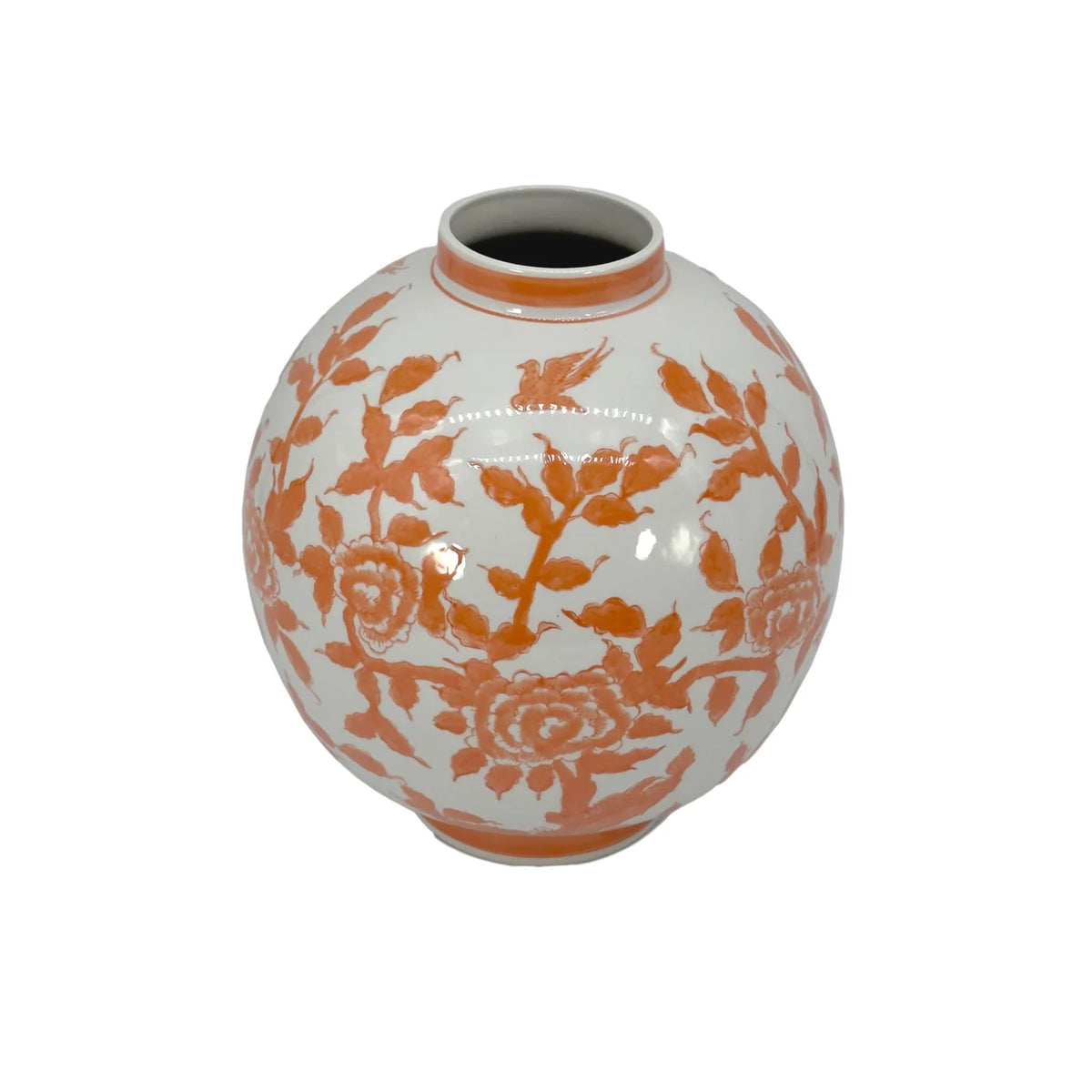 Orange Floral Chinoiserie Ceramic Globe Vase