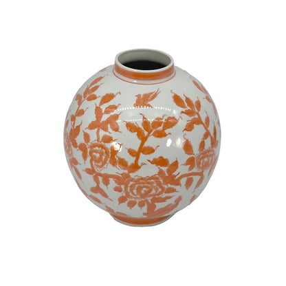 Orange Floral Chinoiserie Ceramic Globe Vase