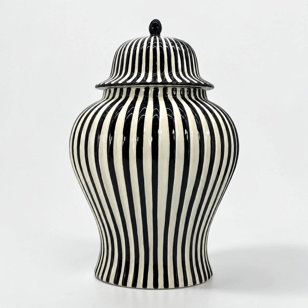 Black & White Striped Ceramic Jar
