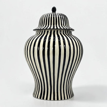 Black & White Striped Ceramic Jar