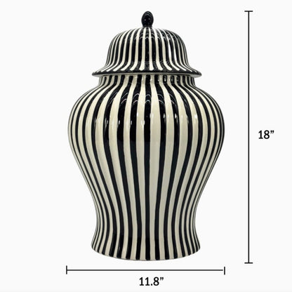 Black & White Striped Ceramic Jar