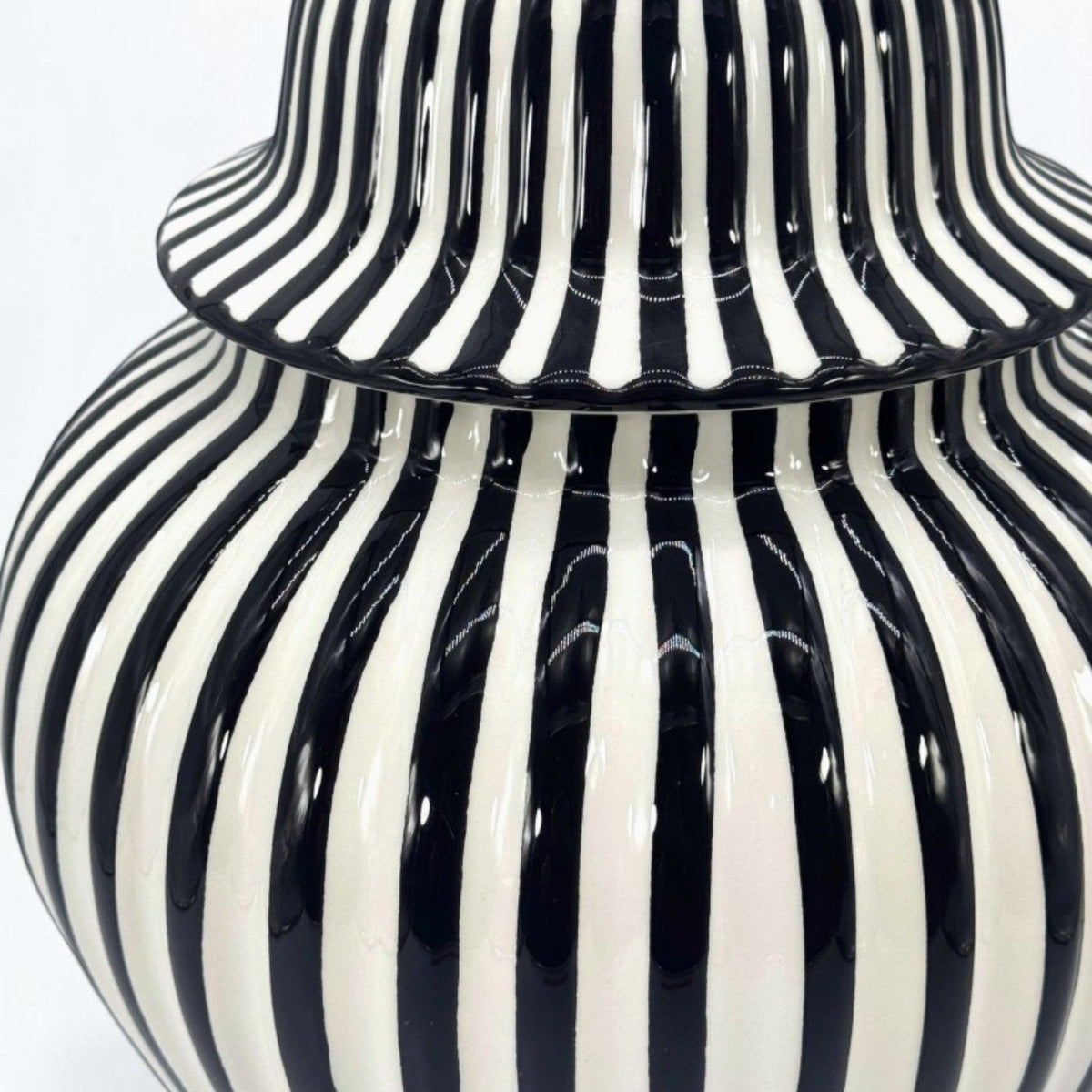 Black & White Striped Ceramic Jar