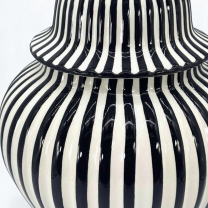 Black & White Striped Ceramic Jar