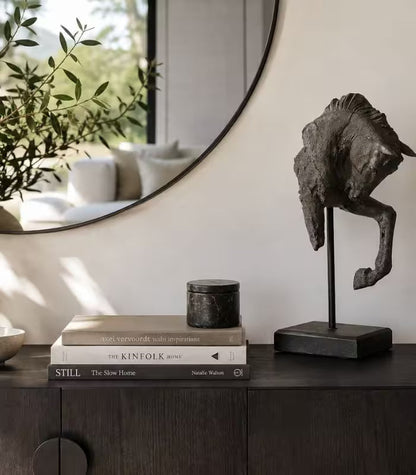 Contemplative Equine Decorative Sculpture Artisan Resin Object Large 43 cm (16.9 in) Black