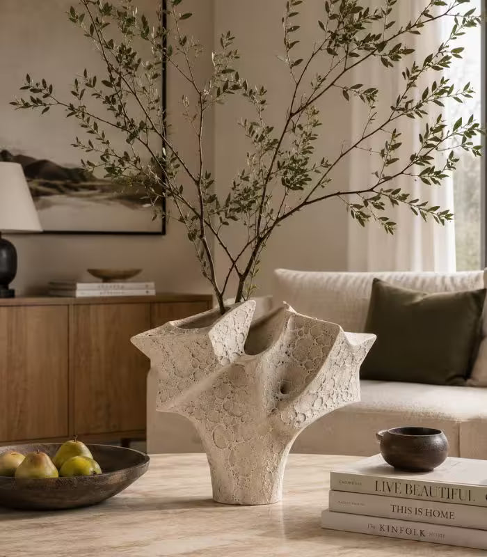 Laguna Large Handmade Ceramic Vase – Organic Textured Sand Finish, Sculptural Form 39 cm