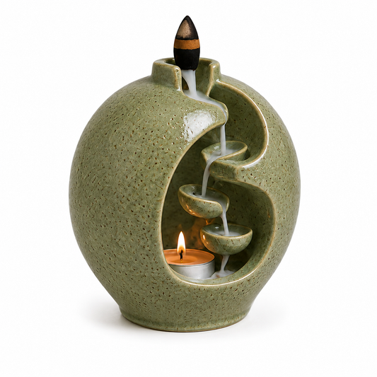 Ceramic Backflow Incense Burner with Tealight Holder