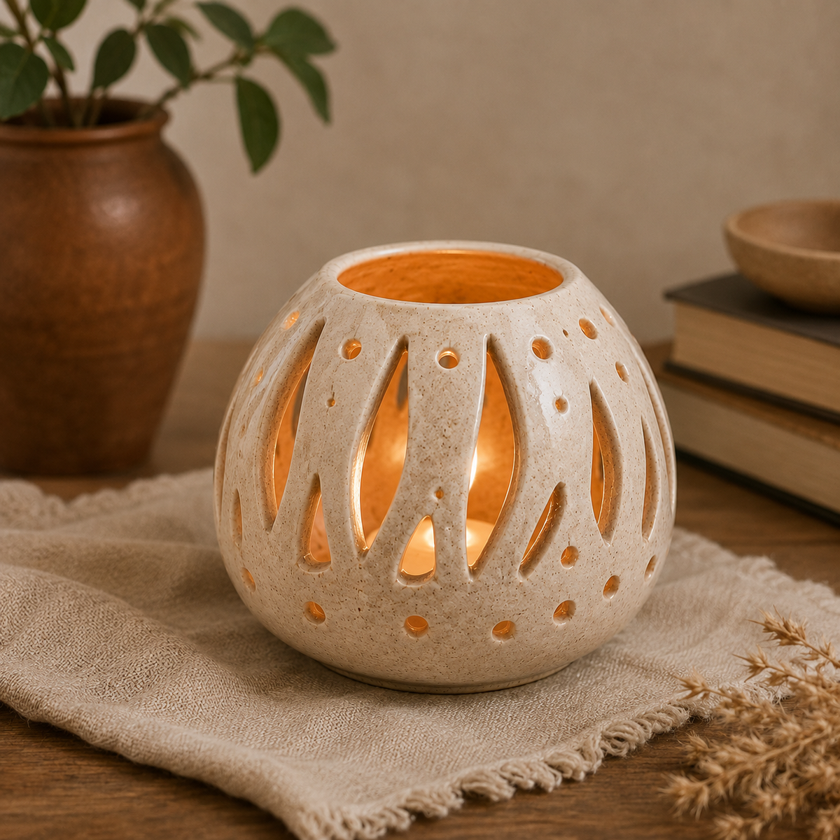 Ceramic Cutout Candle Lantern