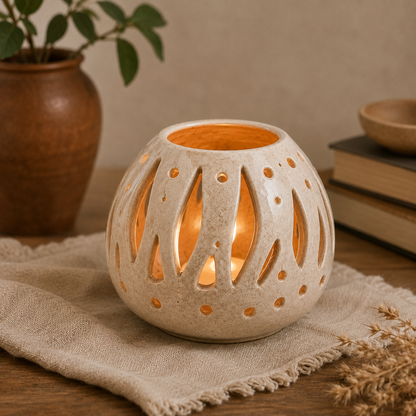 Ceramic Cutout Candle Lantern