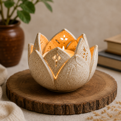 Ceramic Lotus Tealight Candle Holder