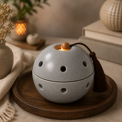 Ceramic Round Incense Burner with Lid and Tassel