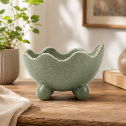 Ceramic Scalloped Footed Decorative Bowl