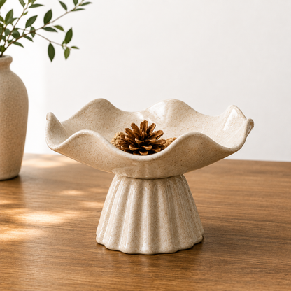 Ceramic Scalloped Pedestal Bowl