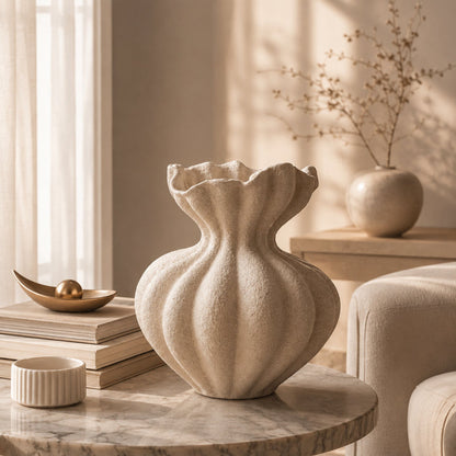 Sculptural Ivory Ceramic Vase for Calm Luxury Interiors