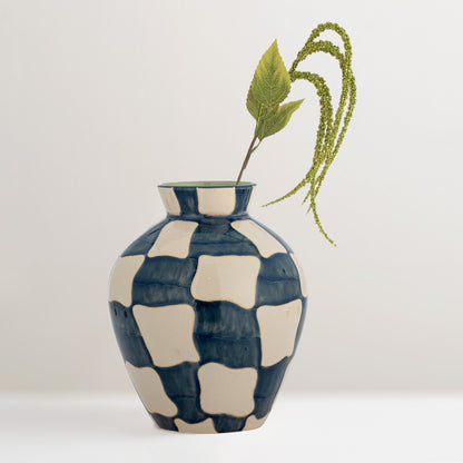 Check Stoneware Vase, blue (last 1)
