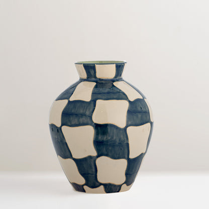 Check Stoneware Vase, blue (last 1)