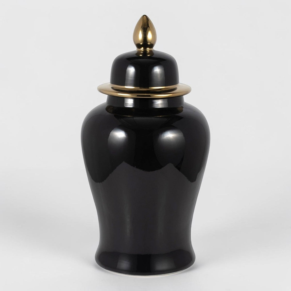 24" Ceramic Temple Jar - Black & Gold