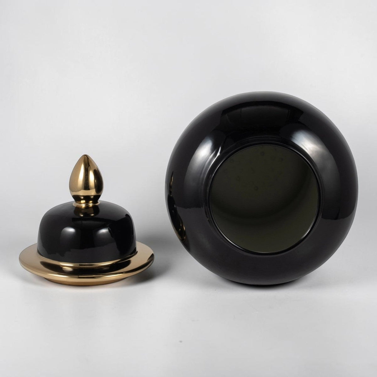 24" Ceramic Temple Jar - Black & Gold