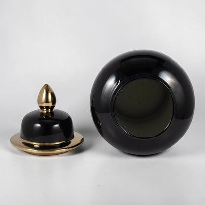 24" Ceramic Temple Jar - Black & Gold