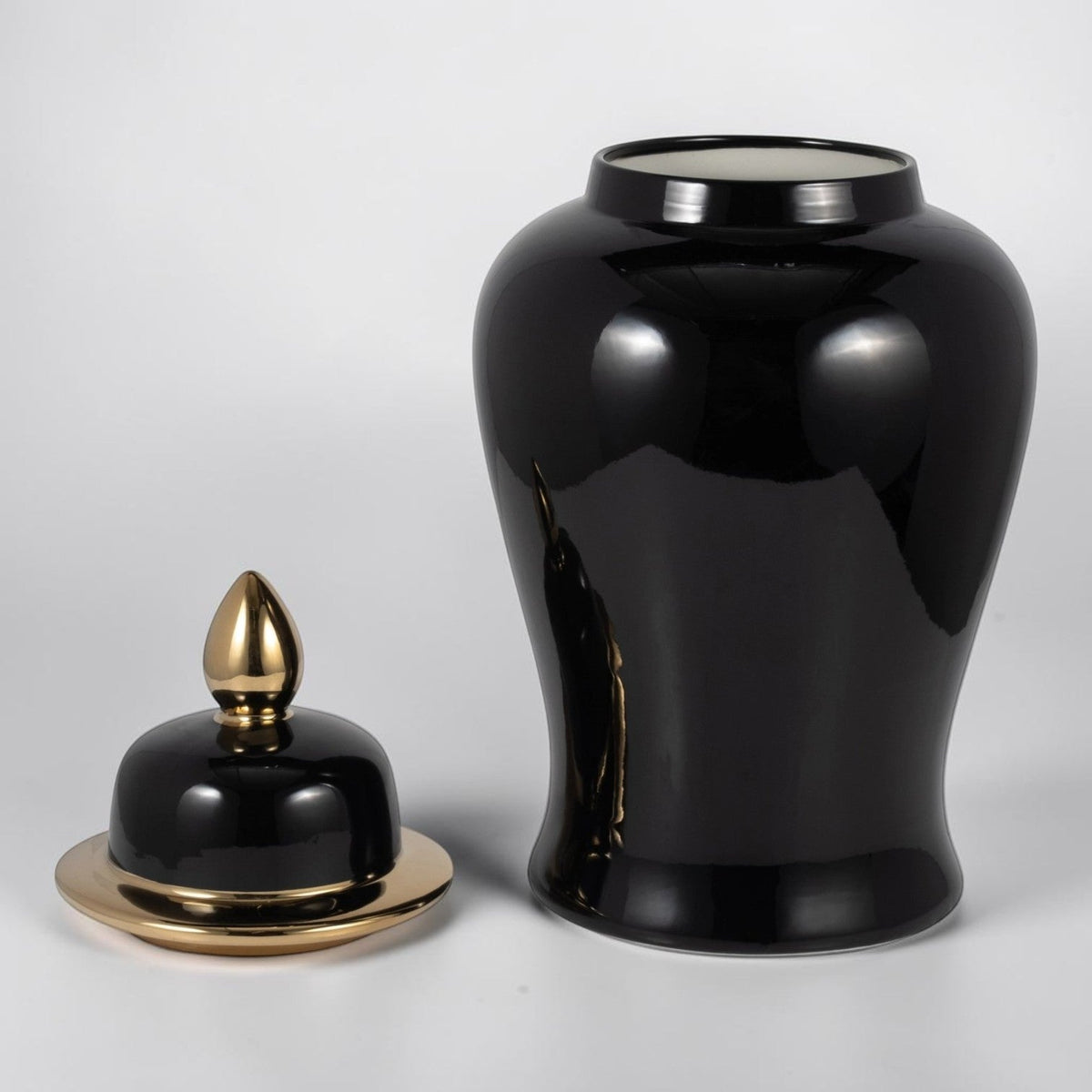 24" Ceramic Temple Jar - Black & Gold