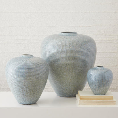 Mini Check Bulbous Vase - Reactive Silver Blue