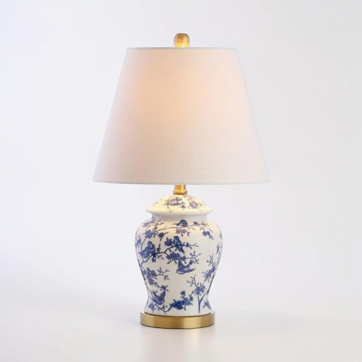 22" Blue & White Ceramic Tabletop Lamp - LED