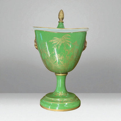 Italian Gold on Green Lidded Cachepot