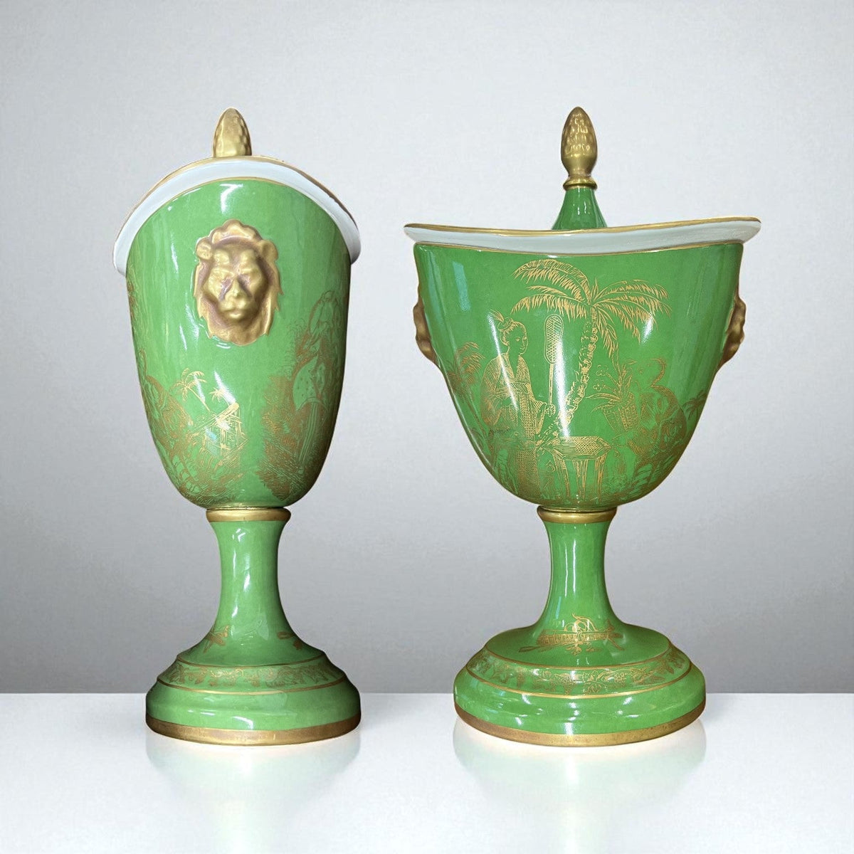 Italian Gold on Green Lidded Cachepot