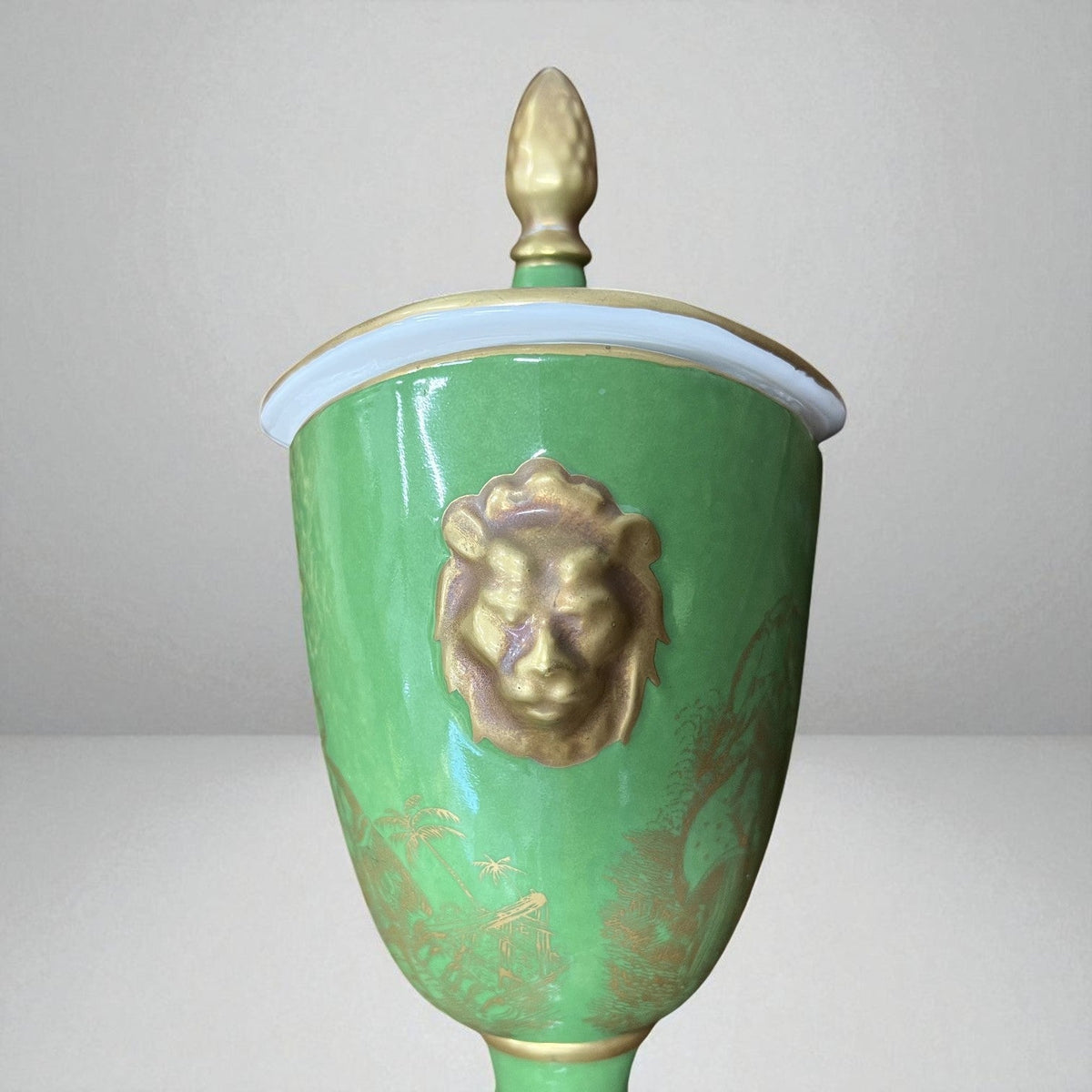 Italian Gold on Green Lidded Cachepot