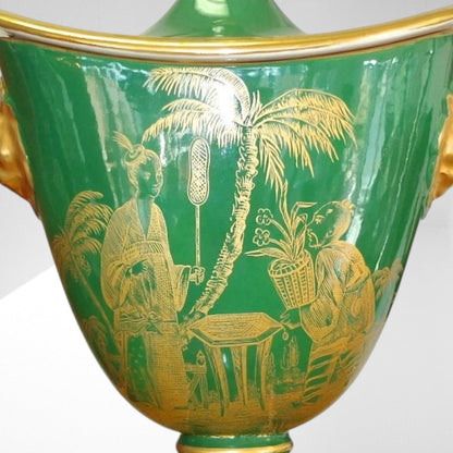 Italian Gold on Green Lidded Cachepot